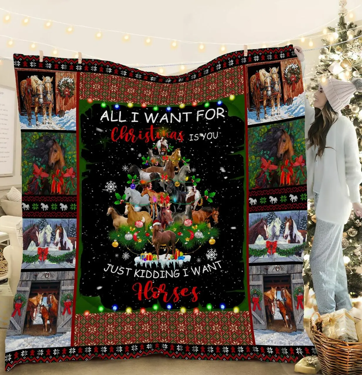 I Want Horses Christmas Quilt Blanket Dbx2213Q and Home Decor