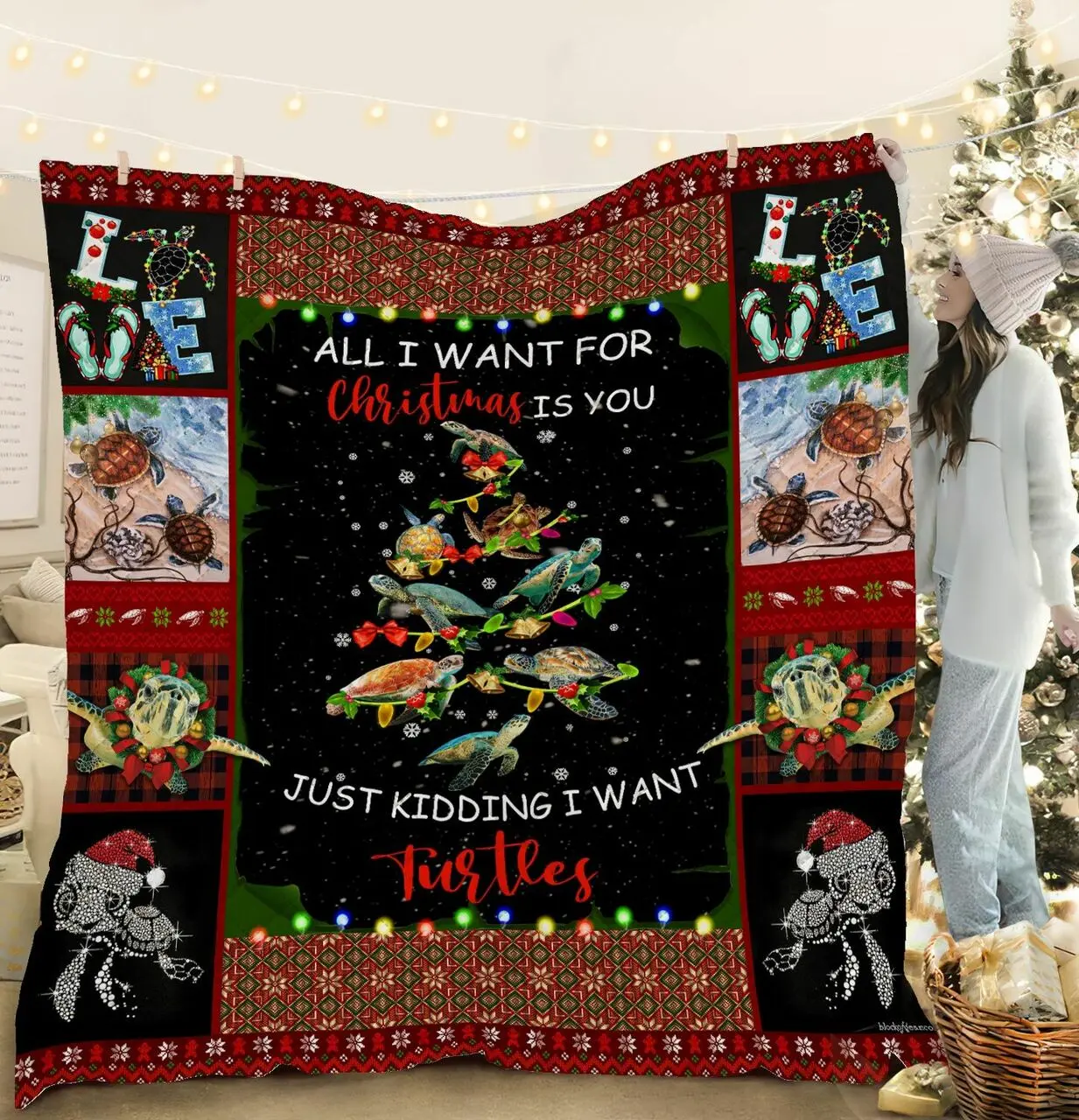 I Want Turtles Christmas Quilt Blanket Dbx2213Qv1 and Home Decor