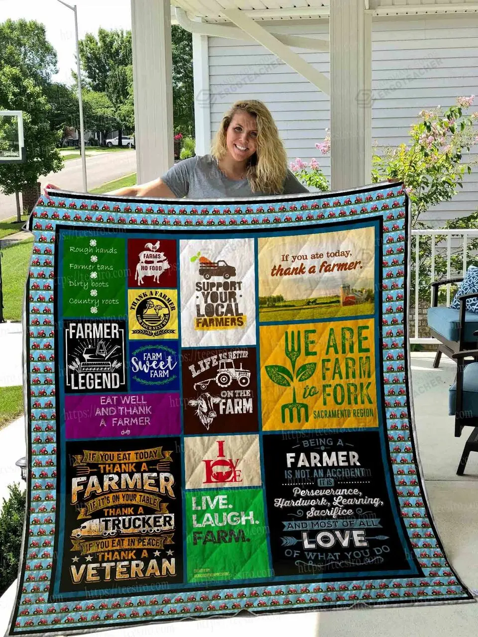 If You Ate Today Thank A Farmer Quilt Blanket Great Customized Blanket Gifts For Birthday Christmas Thanksgiving and Home Decor