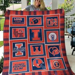 Illinois Fighting Illini Ver4 Blanket Th1507 Quilt and Home Decor