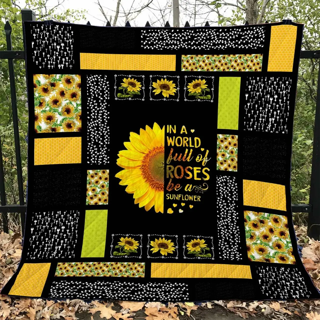 In A World Full Of Roses Be A Sunflower Quilt Blanket Great Customized Gifts For Birthday Christmas Thanksgiving Perfect Gifts For Sunflower Lover and Home Decor