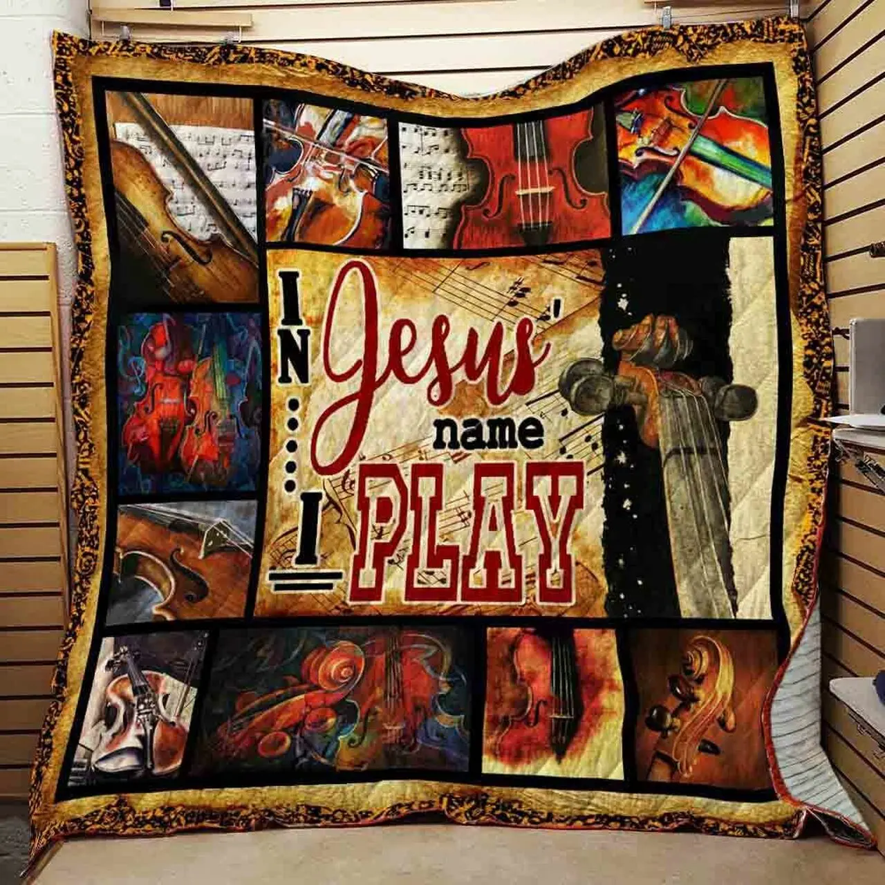 In Jesus Name I Play Cellos Quilt Lhi and Home Decor