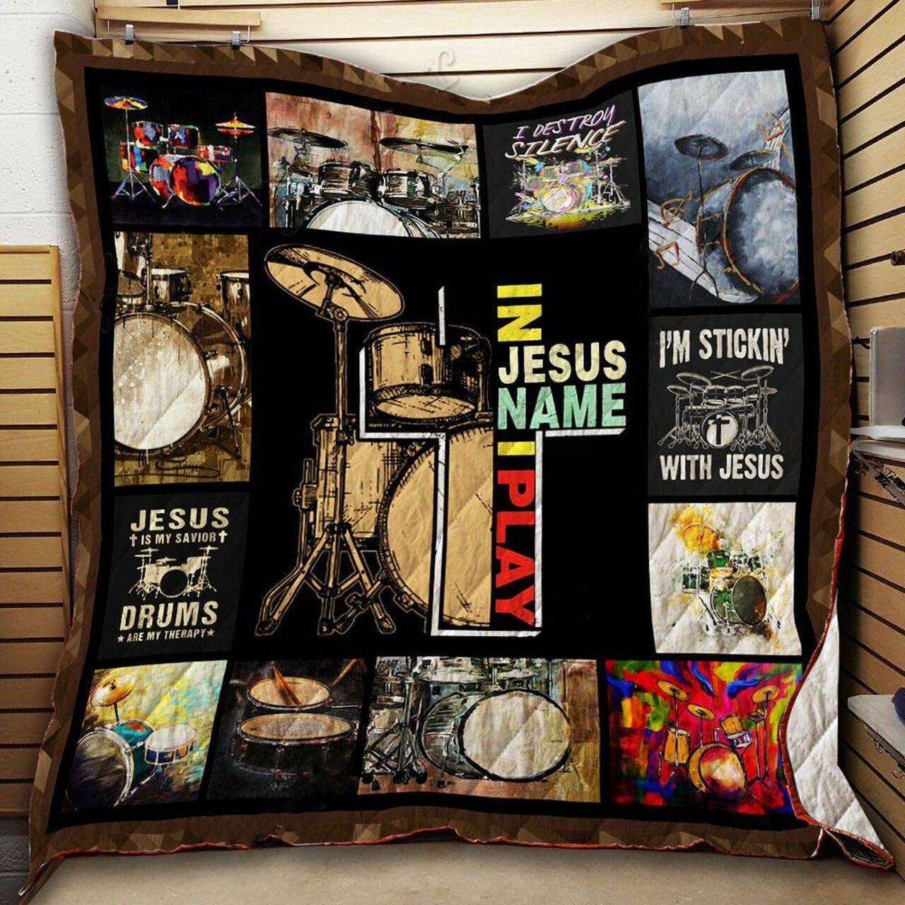 In Jesus Name I Play Drum Quilt Lhd and Home Decor
