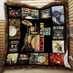 In Jesus Name I Play Drum Quilt Lhd and Home Decor