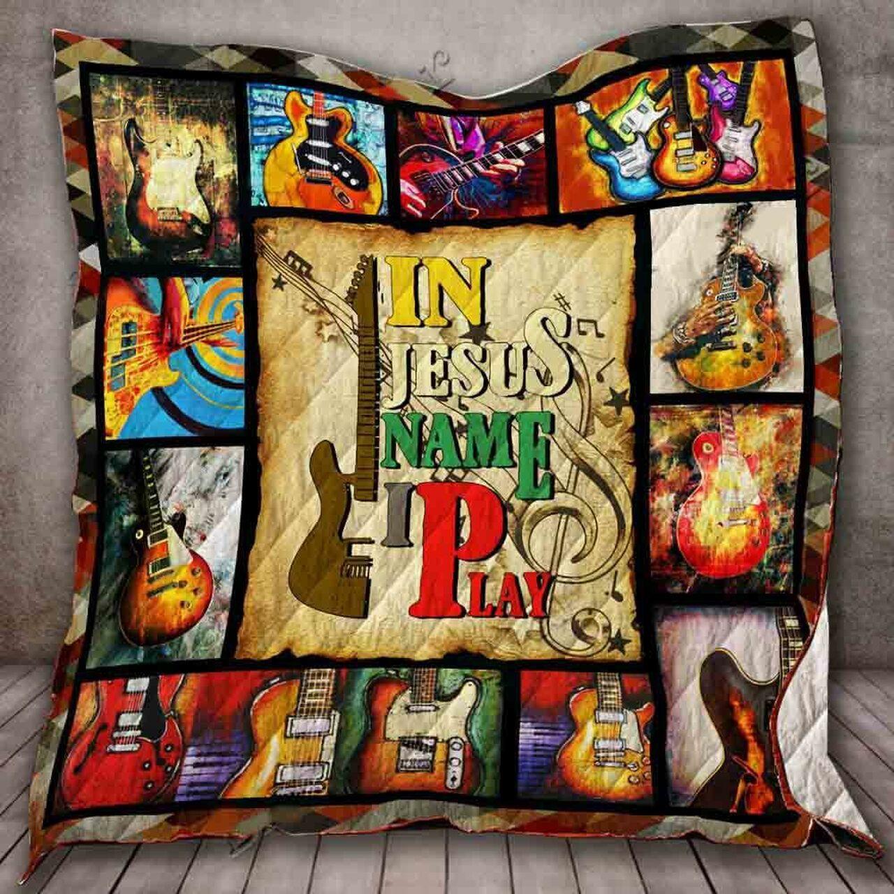 In Jesus Name I Play Guitar Quilt Lgy and Home Decor