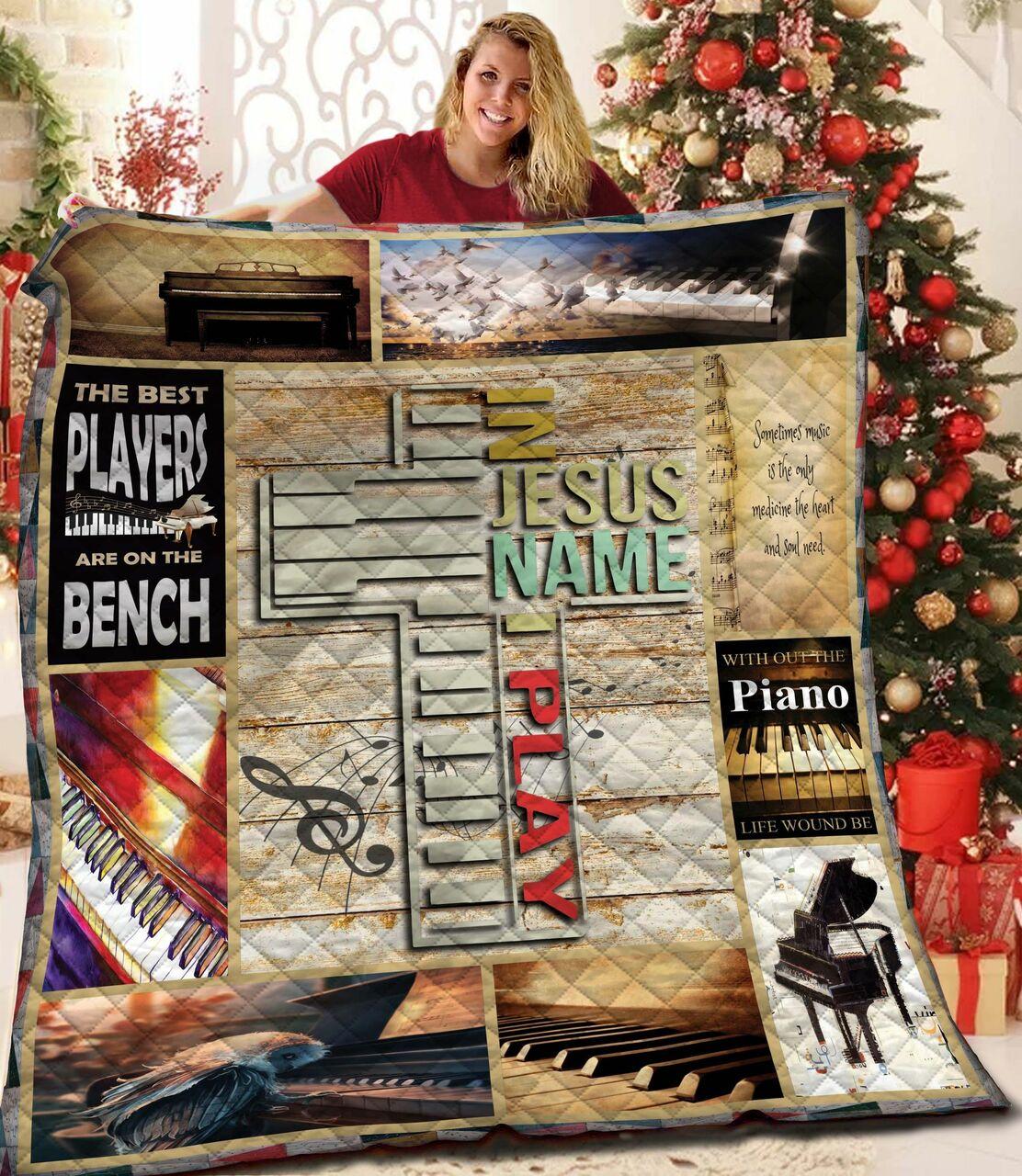 In Jesus Name I Play Piano Quilt Lge and Home Decor