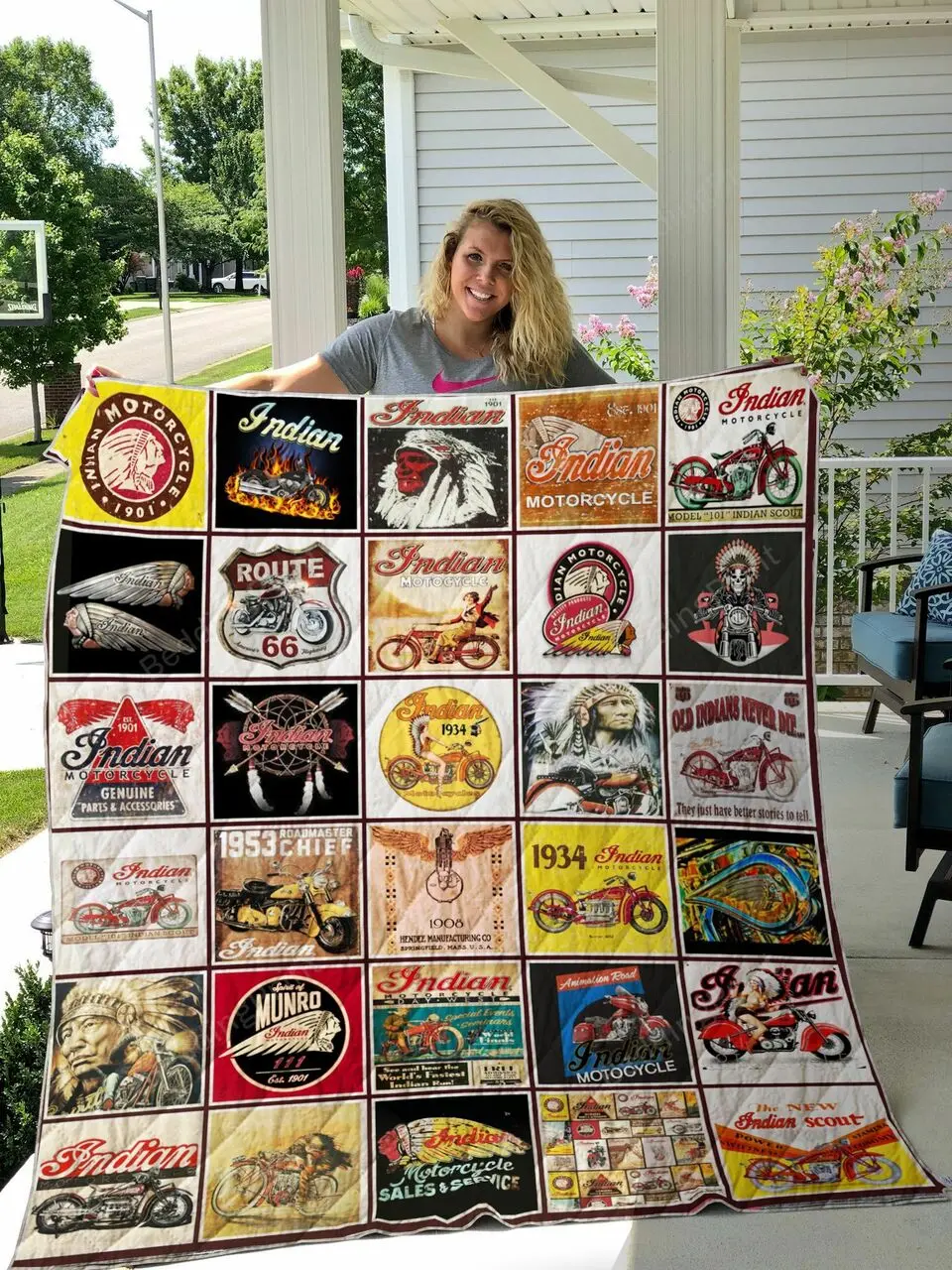 Indian Motorcycle Quilt Blanket Great Customized Blanket Gifts For Birthday Christmas Thanksgiving and Home Decor