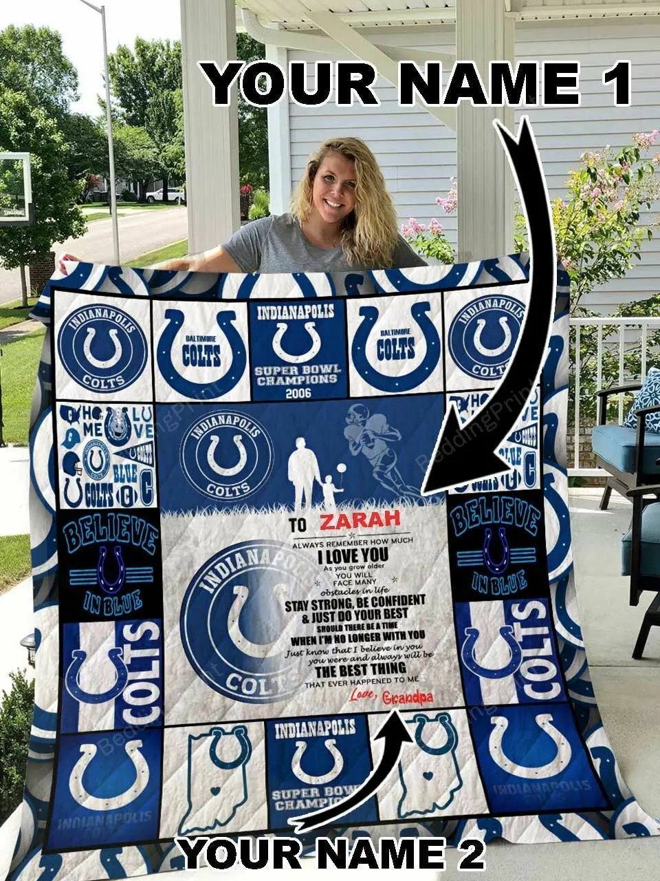 Indianapolis Colts Personalized Name Quilt Blanket and Home Decor