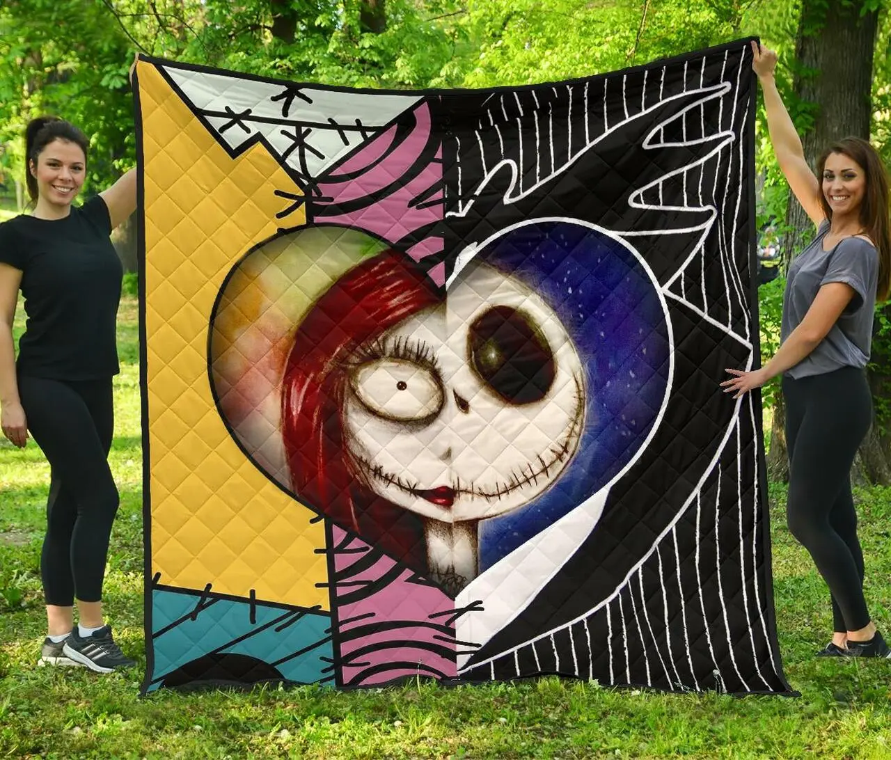 Jack & Sally Love Half Face Mixed Gift Idea Quilt and Home Decor
