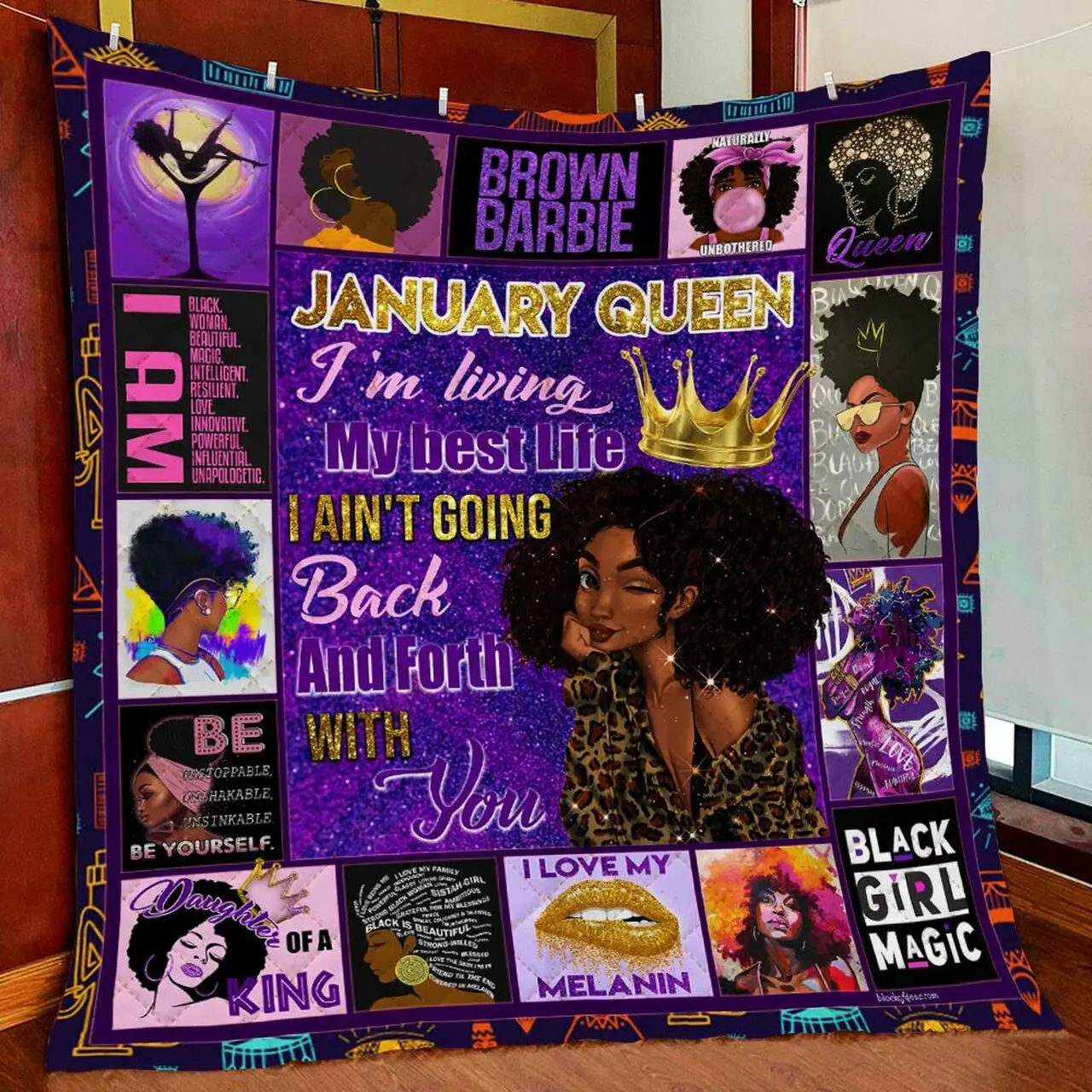 January Girl Black Queen Quilt Blanket and Home Decor