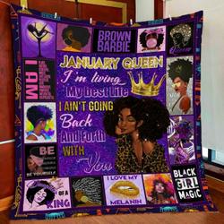 January Girl Black Queen Quilt Blanket and Home Decor