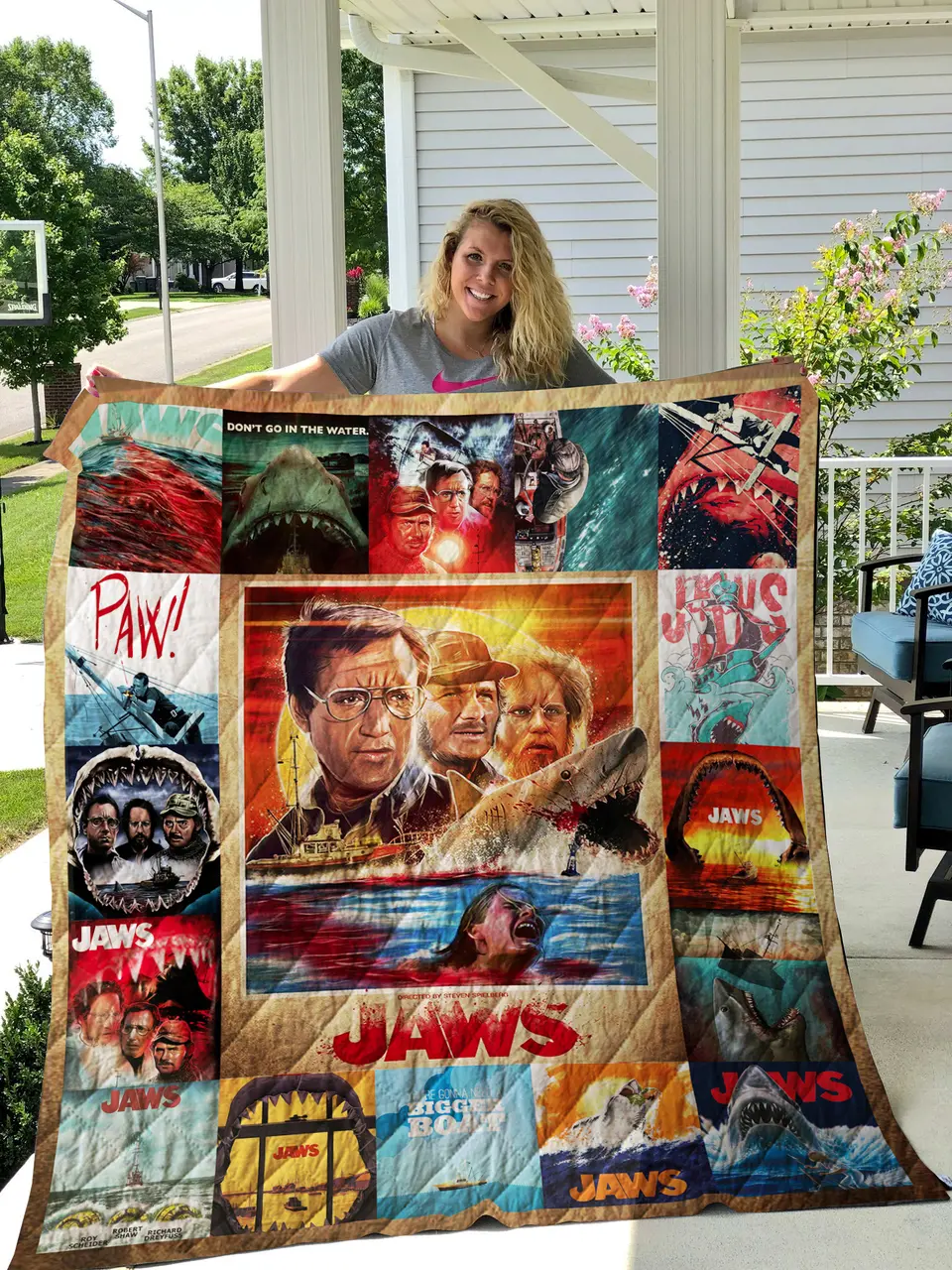Jaws Poster Quilt and Home Decor