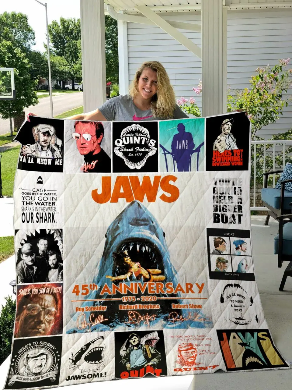 Jaws Quilt Blanket For Fans Ver 17-1 and Home Decor
