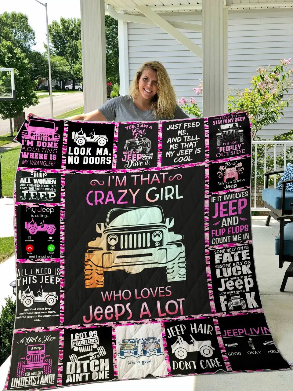 Jeep Girl Black Quilt Blanket 09 and Home Decor