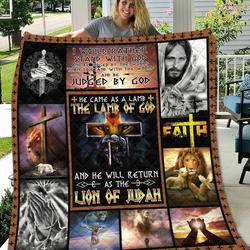 Jesus Christ He Came As The Lamb The Lamb Of God And He Will Return As The Lion Of Judah Quilt Blanket Great Customized Blanket Gifts For Birthday Christmas Thanksgiving and Home Decor