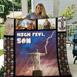 Jesus High Five Son Quilt Blanket Great Customized Blanket Gifts For Birthday Christmas Thanksgiving and Home Decor