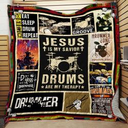 Jesus Is My Savior Drums Are My Therapy Quilt Blanket Great Customized Blanket Gifts For Birthday Christmas Thanksgiving and Home Decor