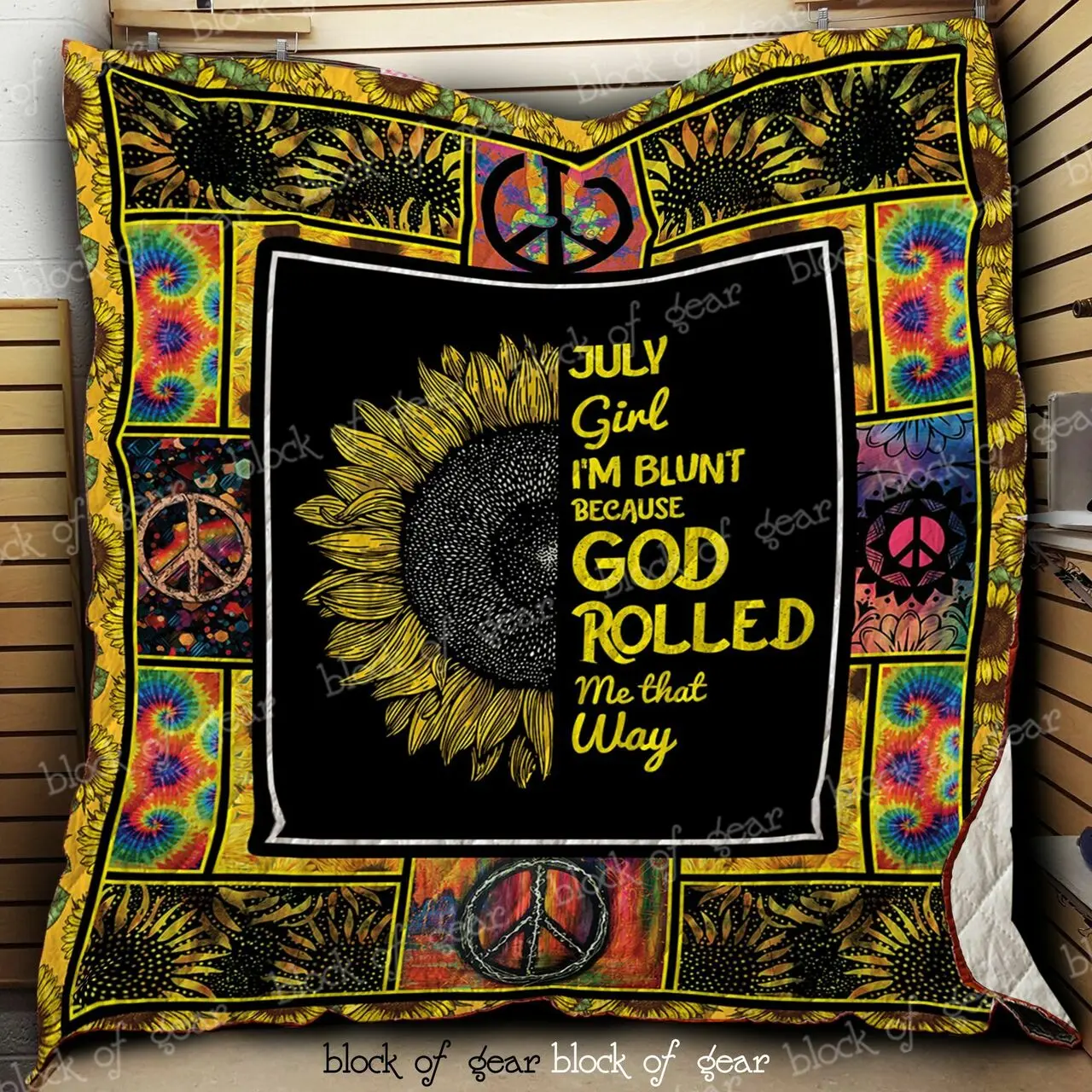 July Girl Sunflower And Hippie Quilt Blanket and Home Decor