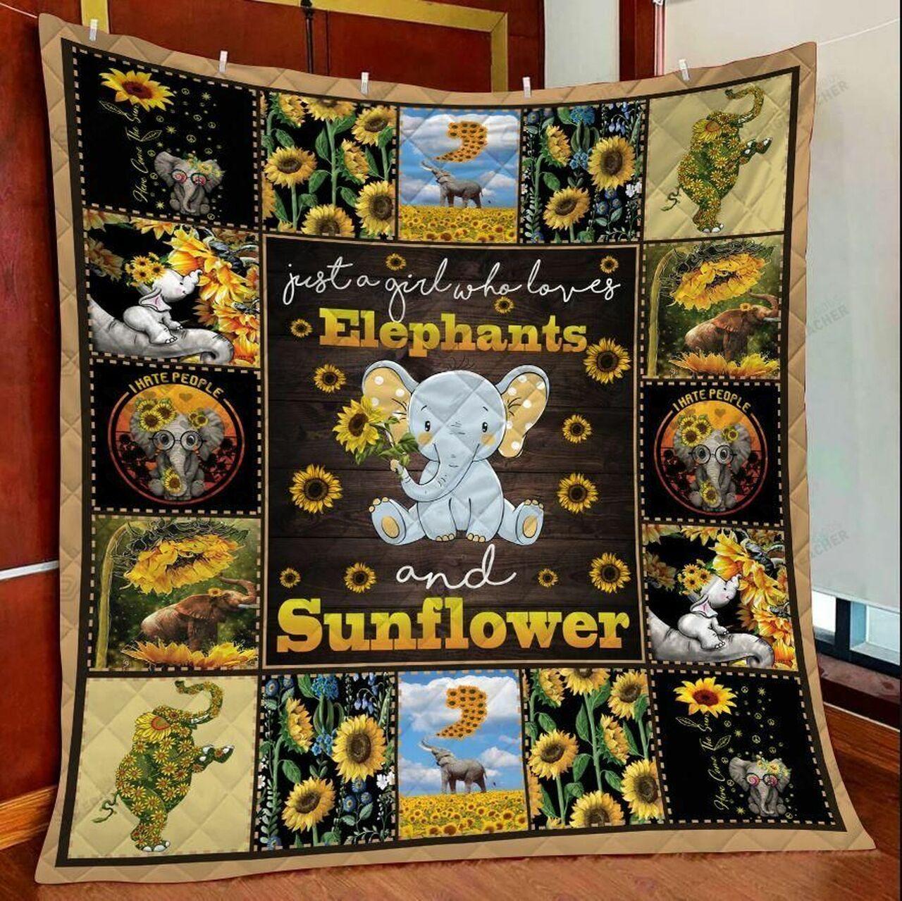 Just A Girl Who Loves Elephants And Sunflower Quilt Blanket Great Customized Blanket Gifts For Birthday Christmas Thanksgiving and Home Decor