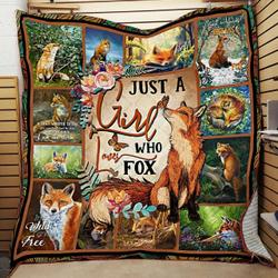 Just A Girl Who Loves Fox Quilt Blanket Great Customized Blanket Gifts For Birthday Christmas Thanksgiving and Home Decor