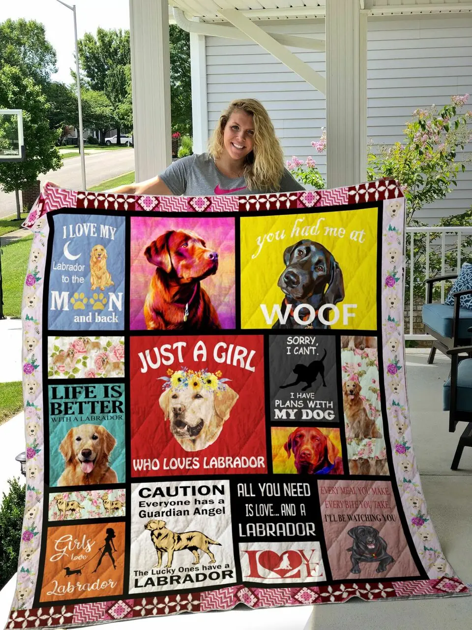 Just A Girl Who Loves Labrador Quilt Blanket Great Customized Blanket Gifts For Birthday Christmas Thanksgiving and Home Decor
