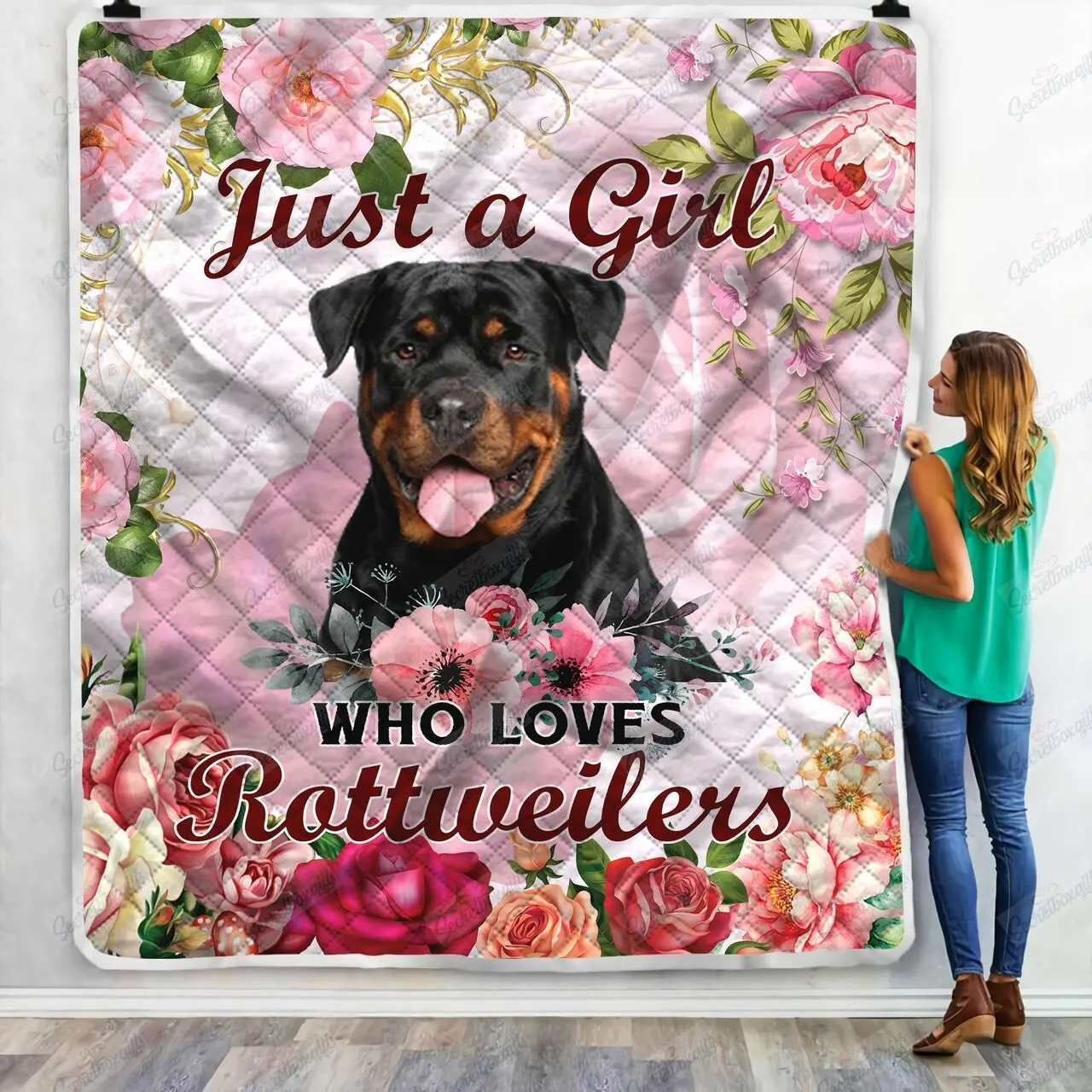 Just A Girl Who Loves Rottweilers Quilt Blanket Great Customized Blanket Gifts For Birthday Christmas Thanksgiving and Home Decor