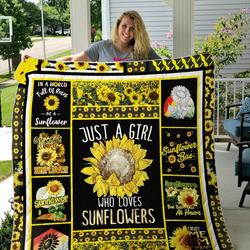 Just A Girl Who Loves Sunflowers Quilt Blanket Great Customized Gifts For Birthday Christmas Thanksgiving Perfect Gifts For Sunflower Lover and Home Decor