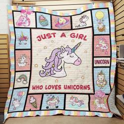 Just A Girl Who Loves Unicorns Quilt Blanket Great Customized Blanket Gifts For Birthday Christmas Thanksgiving and Home Decor