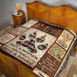 Just A Woman Who Loves Cats And Books C2 3D Customized Quilt and Home Decor