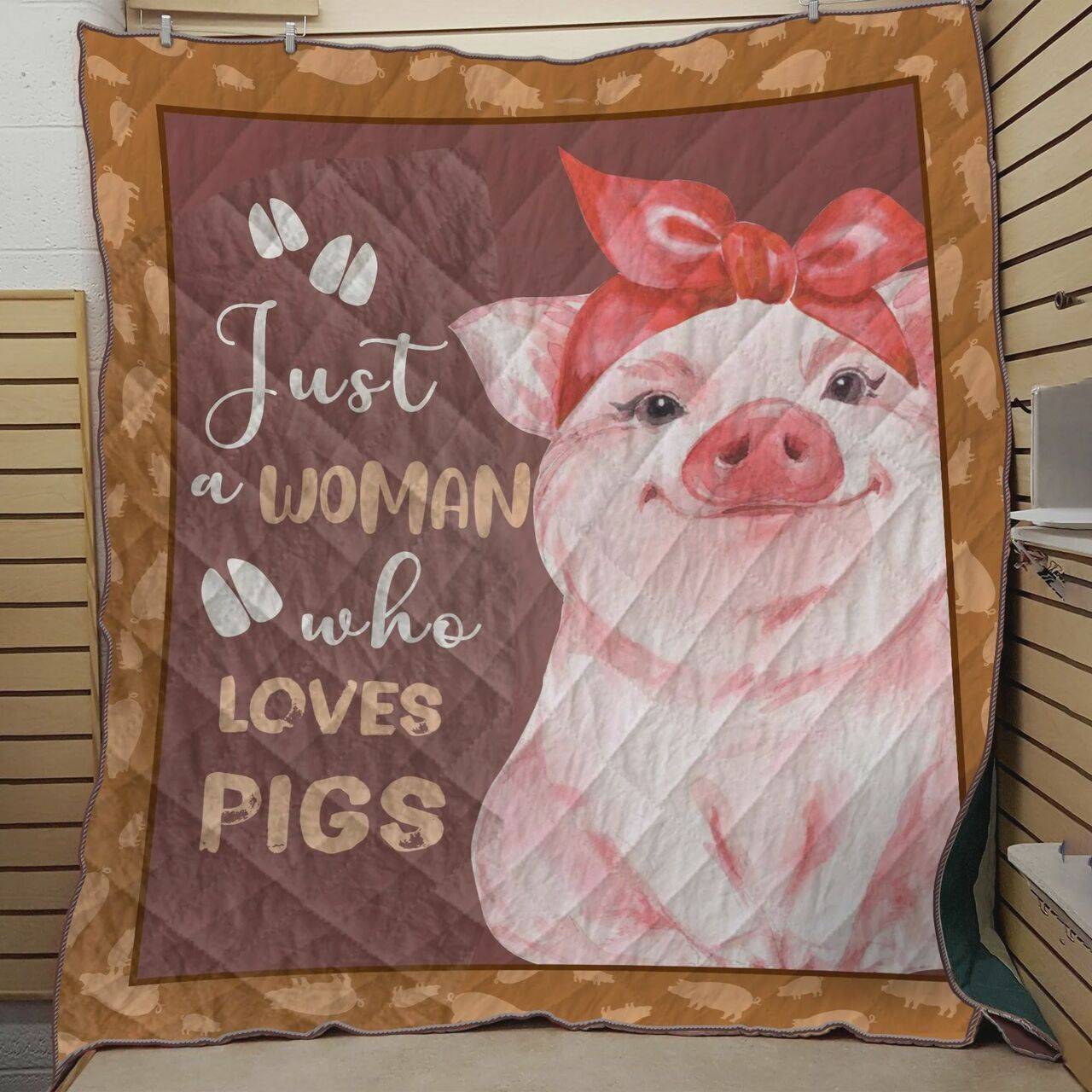 Just A Woman Who Loves Pigs Quilt Blanket Great Customized Blanket Gifts For Birthday Christmas Thanksgiving and Home Decor