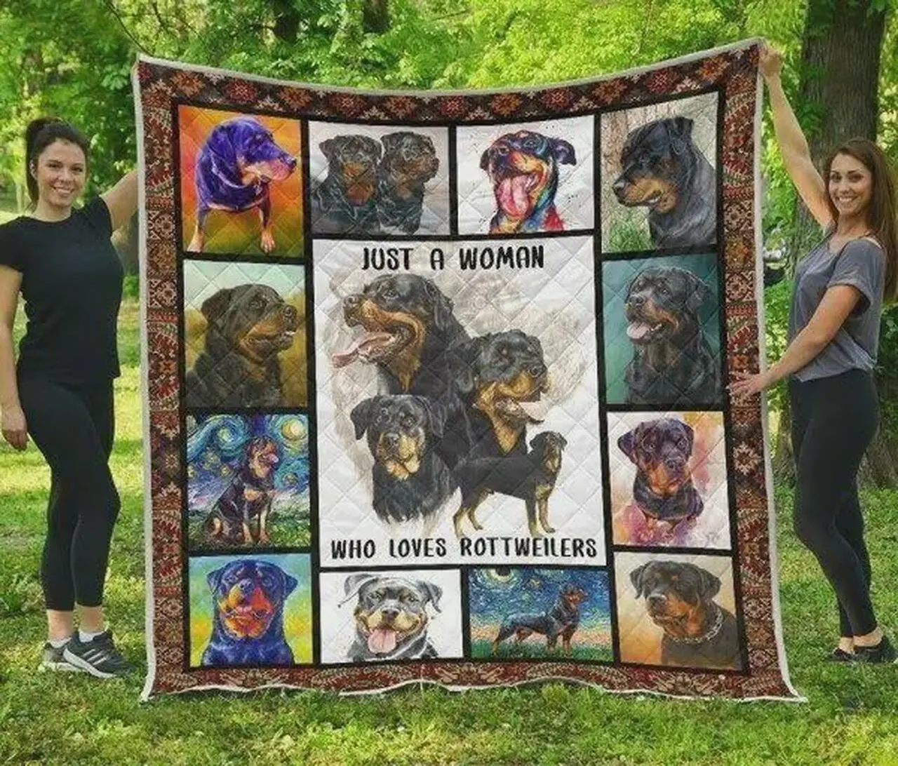 Just A Woman Who Loves Rottweilers Quilt Blanket Great Customized Blanket Gifts For Birthday Christmas Thanksgiving and Home Decor