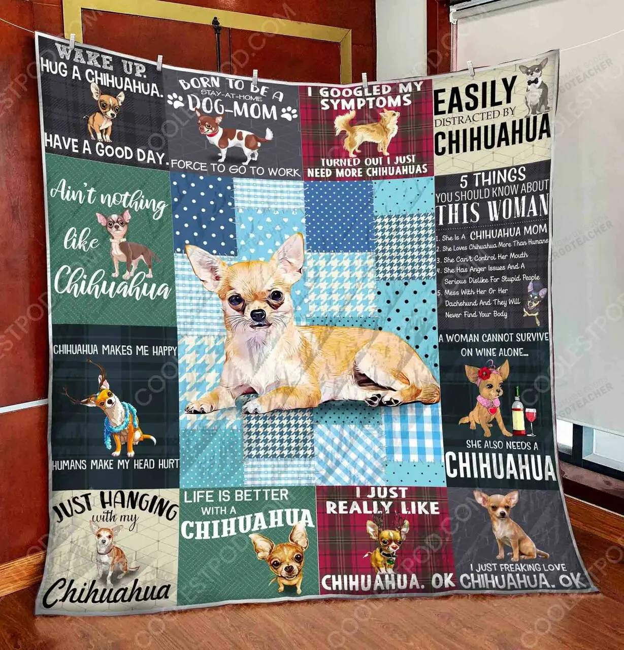 Just Hanging With My Chihuahua Quilt Blanket Great Customized Blanket Gifts For Birthday Christmas Thanksgiving and Home Decor