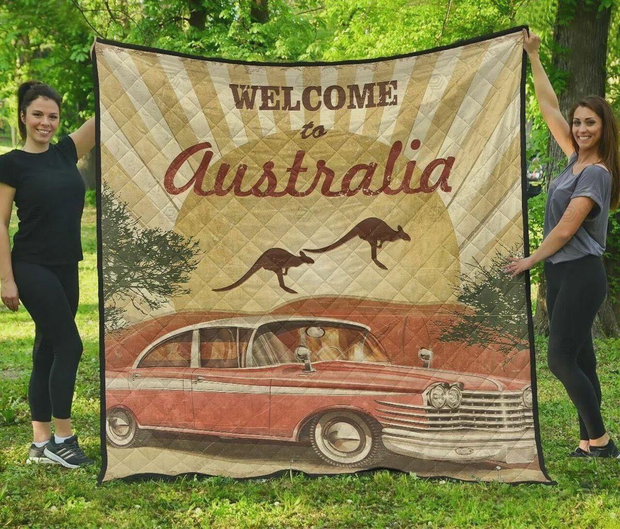Kangaroo Welcome To Australia Quilt Blanket Great Customized Blanket Gifts For Birthday Christmas Thanksgiving and Home Decor