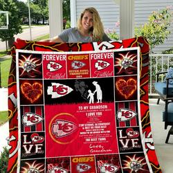 Kansas City Chiefs  To My Grandson  Love Grandmom Quilt Blanket and Home Decor