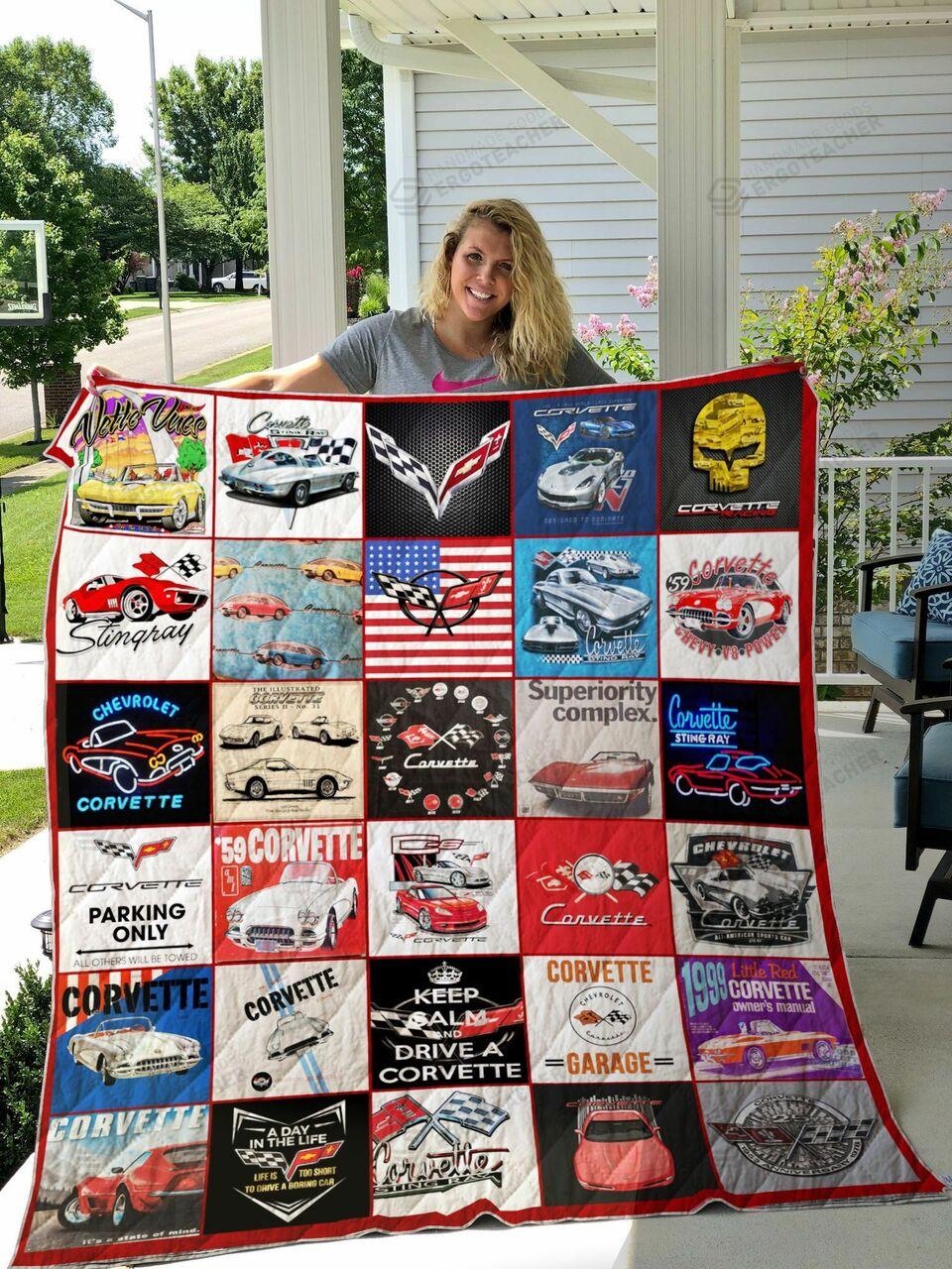 Keep Calm And Drive A Corvette Quilt Blanket Great Customized Blanket Gifts For Birthday Christmas Thanksgiving and Home Decor