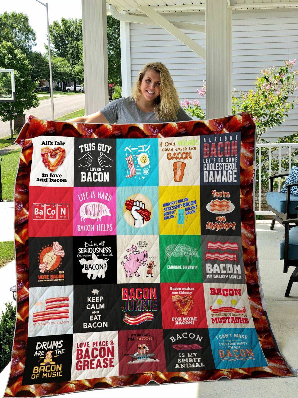Keep Calm And Eat Bacon Quilt Blanket Great Customized Blanket Gifts For Birthday Christmas Thanksgiving and Home Decor