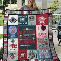 Keep Calm And Play Ice Hockey Quilt Blanket Great Customized Blanket Gifts For Birthday Christmas Thanksgiving and Home Decor