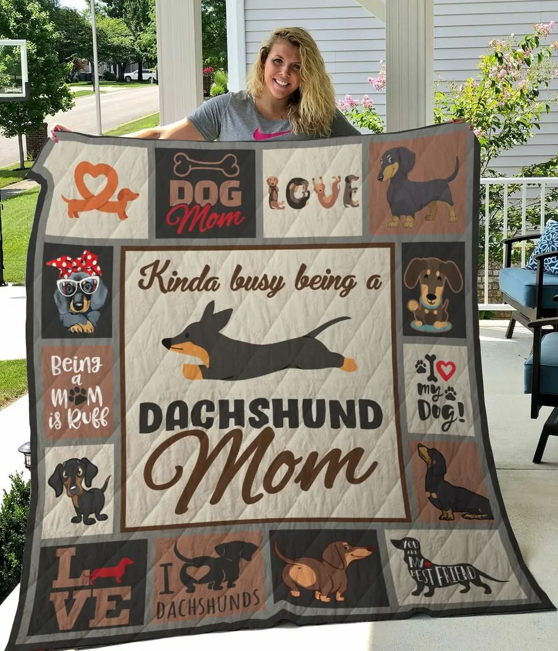 Kinda Busy Being A Dachshund Mom Quilt Blanket Great Customized Blanket Gifts For Birthday Christmas Thanksgiving and Home Decor