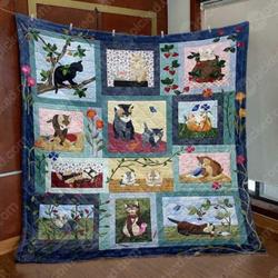 Kitties In The Garden Quilt Blanket Lu88  Quilt and Home Decor