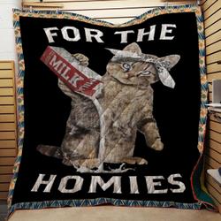 Kitty Cat For The Homies Black Graphic Quilt and Home Decor