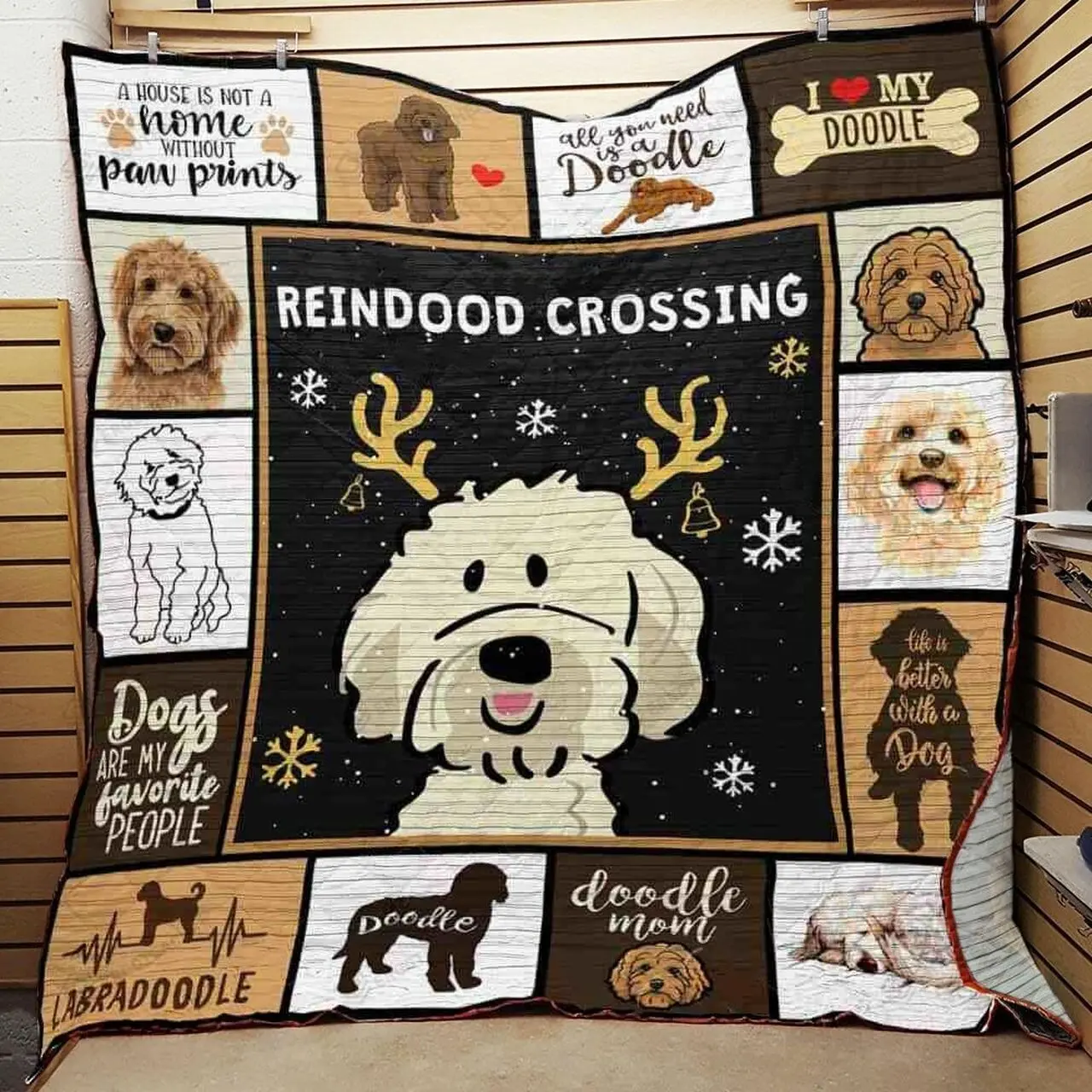 Labradoodle Reindood Crossing Quilt Blanket Great Customized Blanket Gifts For Birthday Christmas Thanksgiving and Home Decor