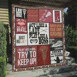 Lacrosse Act Like A Lady Play Like A Boss Quilt Blanket Great Customized Blanket Gifts For Birthday Christmas Thanksgiving and Home Decor