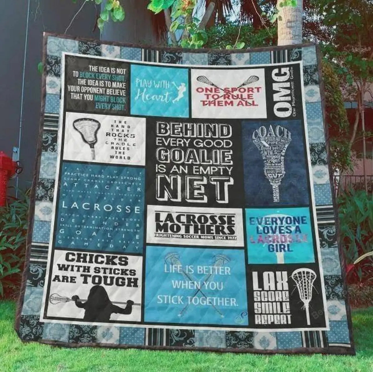Lacrosse Behind Every Good Goalie Is An Empty Net Quilt Blanket Great Customized Blanket Gifts For Birthday Christmas Thanksgiving and Home Decor