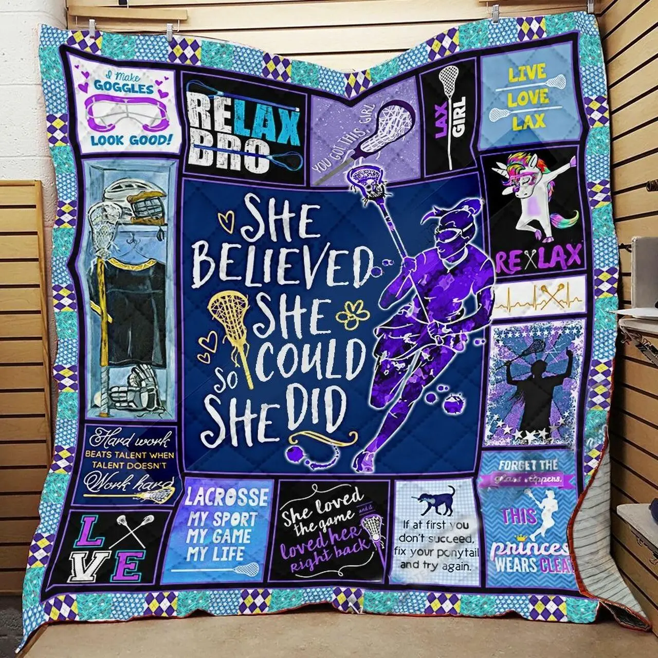 Lacrosse She Believed She Could So She Did Quilt Blanket Great Customized Blanket Gifts For Birthday Christmas Thanksgiving and Home Decor
