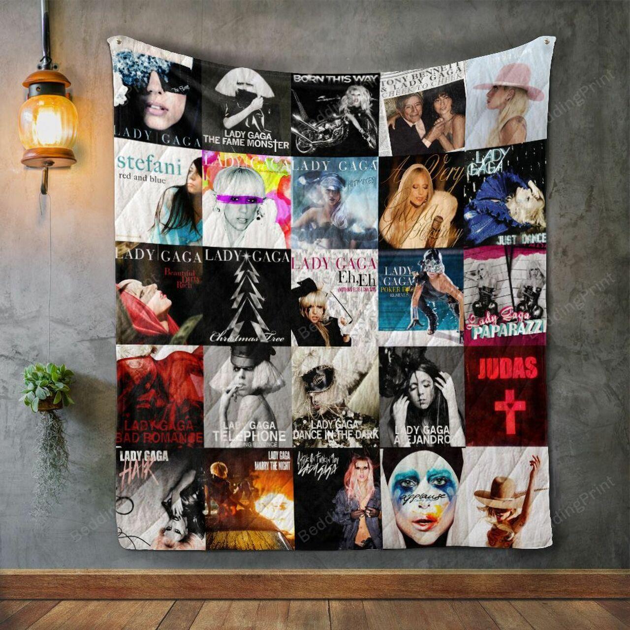 Lady Gaga Style Three Album Covers Quilt Blanket and Home Decor