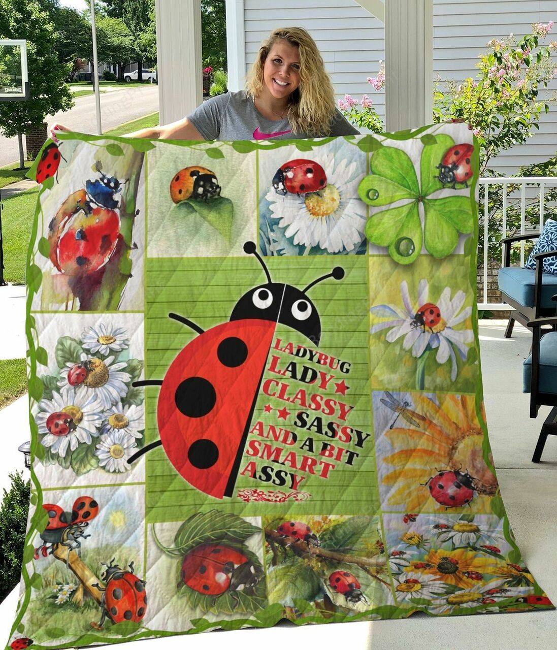 Ladybug Lady Classy Sassy And A Bit Smart Assy Quilt Blanket Great Customized Blanket Gifts For Birthday Christmas Thanksgiving and Home Decor