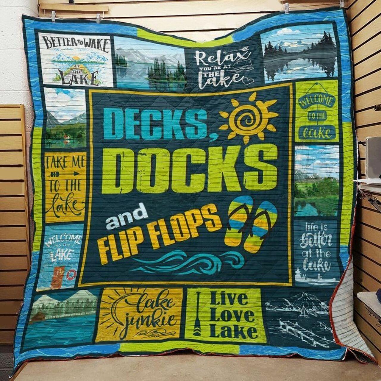 Lake Decks Docks And Flip Flops Quilt Blanket Great Customized Blanket Gifts For Birthday Christmas Thanksgiving and Home Decor