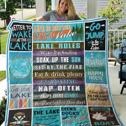 Lake Rules Soak Up The Sun Sit By The Fire Go Boating Be Grateful For This Day Quilt Blanket Great Customized Blanket Gifts For Birthday Christmas Thanksgiving and Home Decor