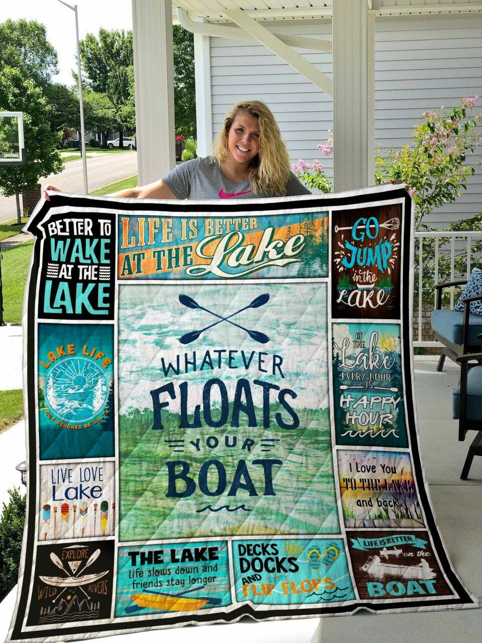 Lake Whatever Floats Your Boat Quilt Blanket Great Customized Blanket Gifts For Birthday Christmas Thanksgiving and Home Decor
