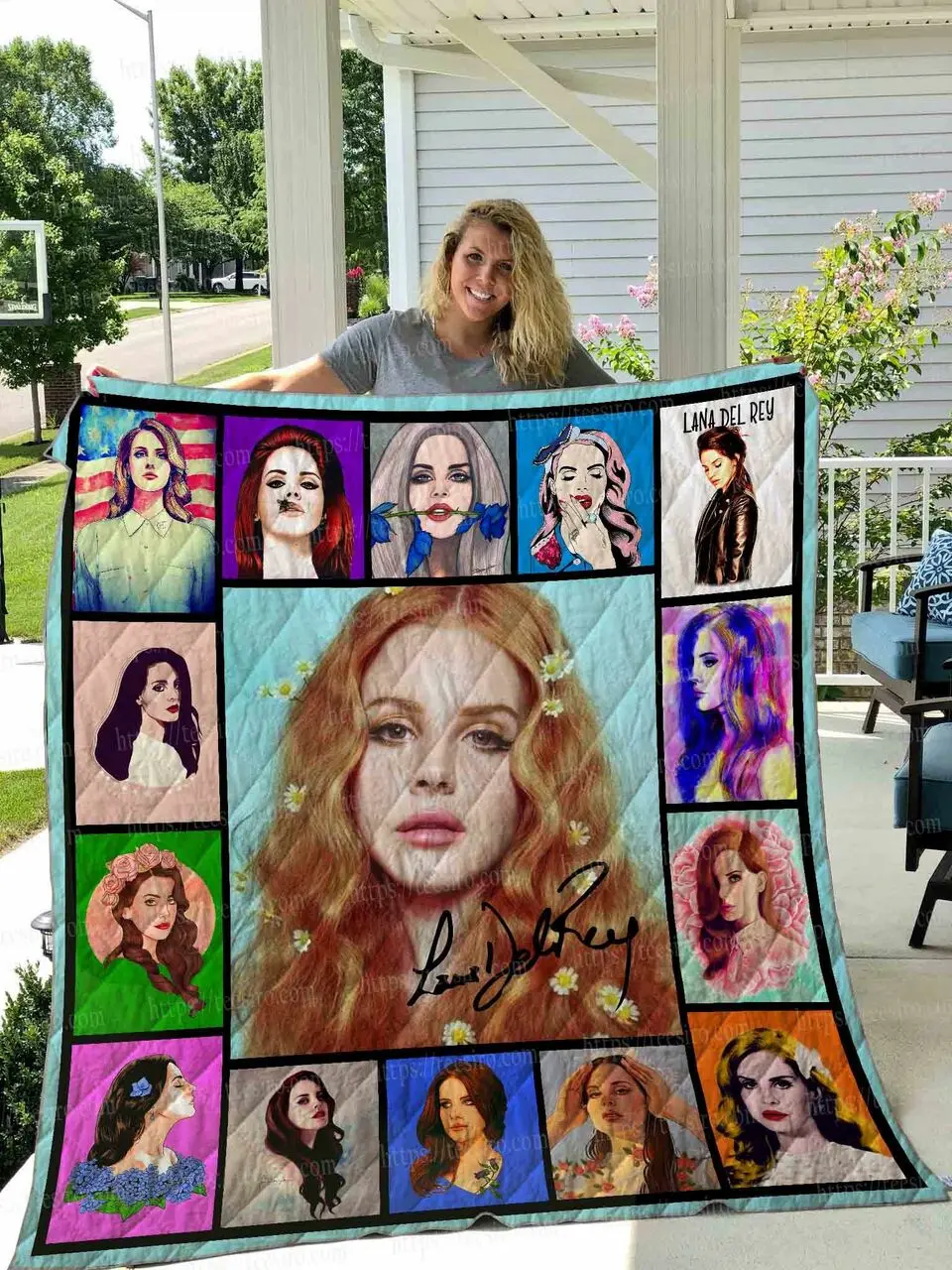 Lana Del Rey Illus Quilt Blanket 01 and Home Decor